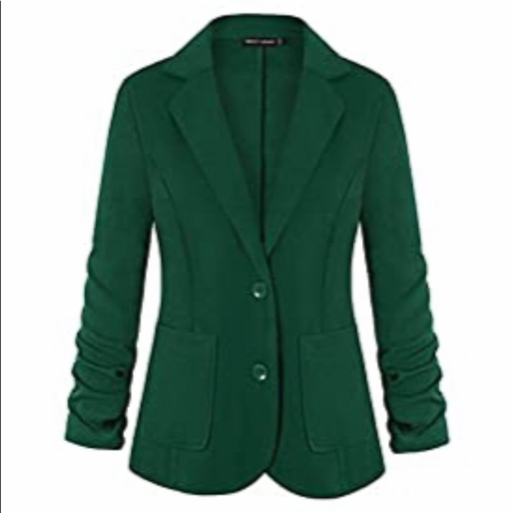 Women’s Casual Work Office Blazer. Two buttons, front pockets, 3/4 sleeve